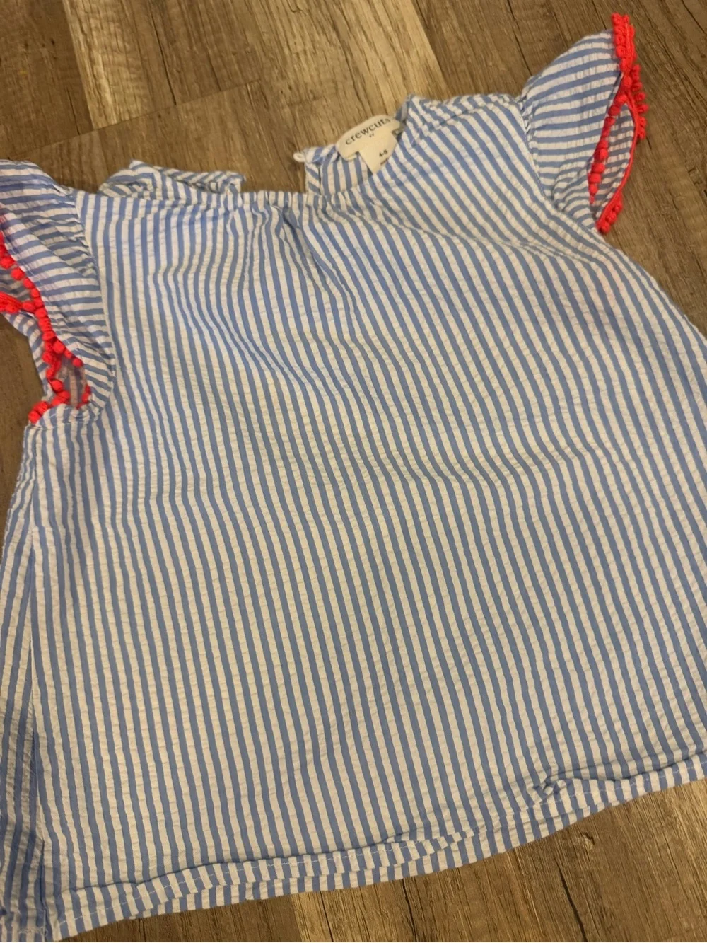 Crewcuts Blue & White Striped Top with Neon Pink Trim
